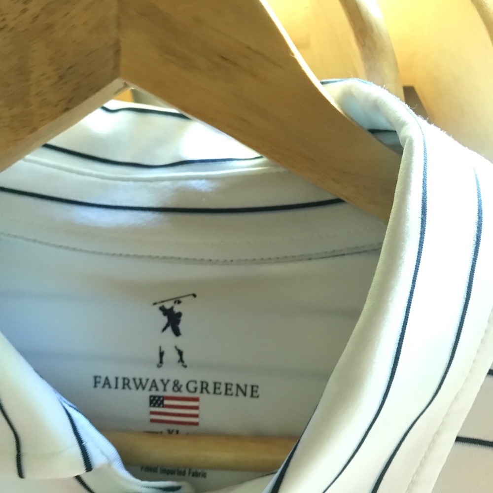 ANGC Member Pro Shop Fairway & Greene White Polo with Navy Stripes
